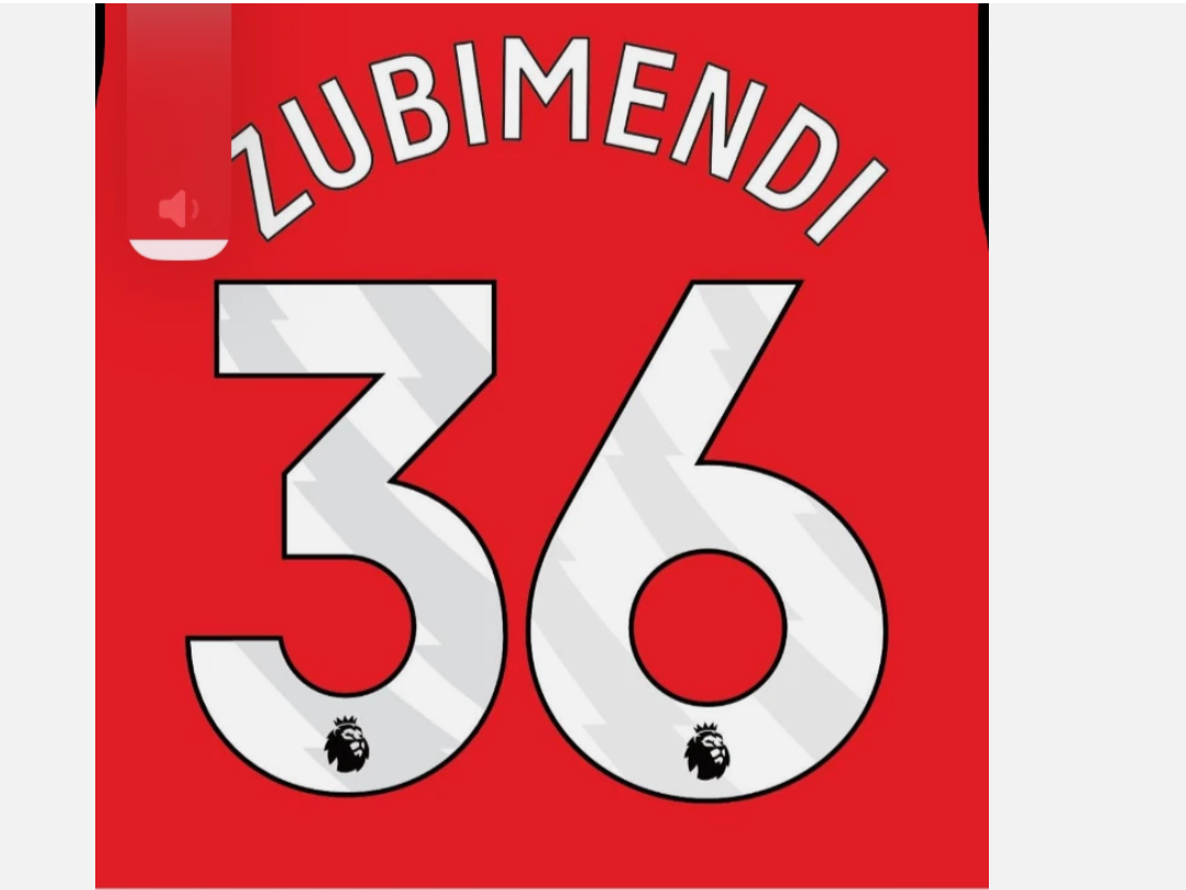 ARSENAL 2025-2026 ZUBIMENDI #36 WHITE PLAYER SIZE