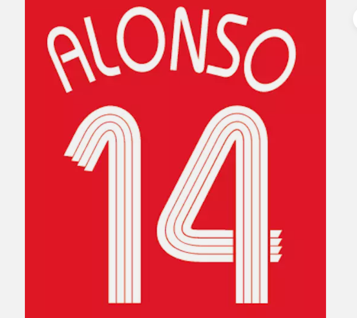 ALONSO 14 LIVERPOOL HOME 2006 PLAYER SIZE WHITE NAMESET