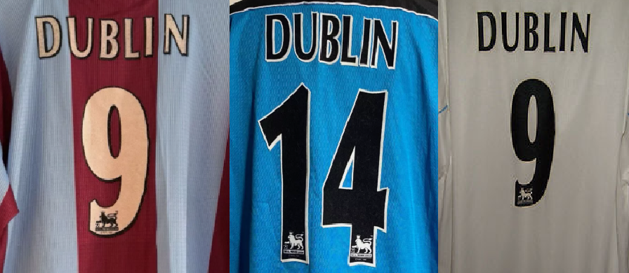 Dublin #14-9 1999-2007 Aston Villa Coventry Player Size Premier League Nameset
