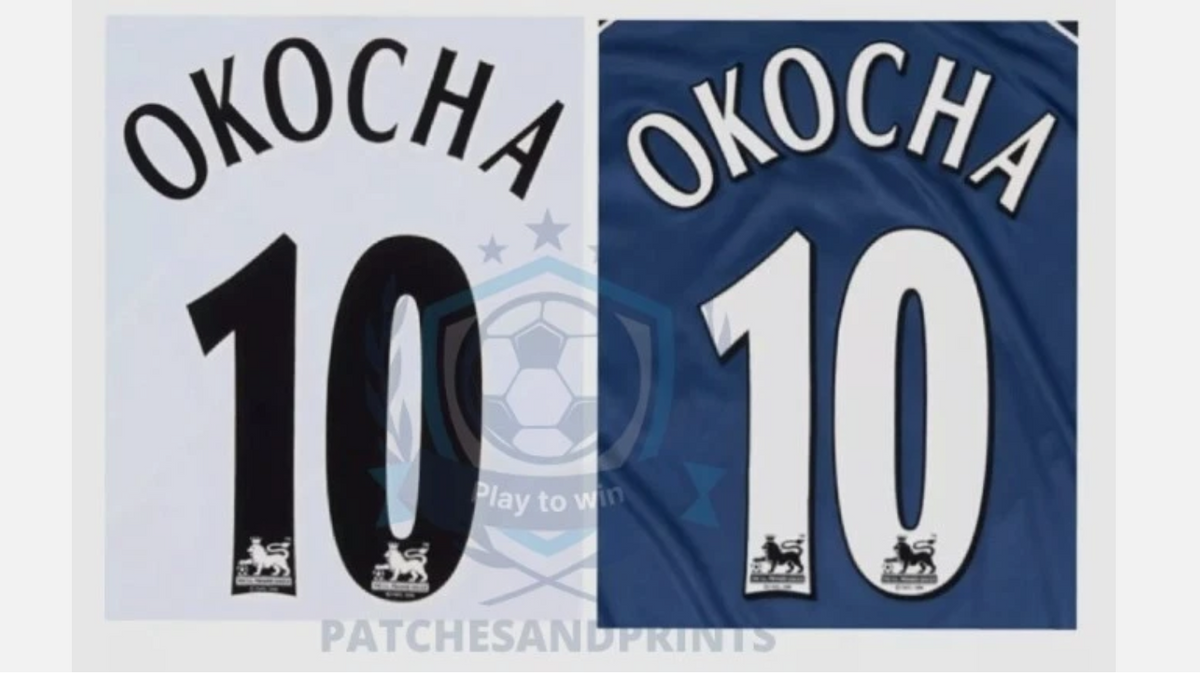1997-2007 Black White Okocha 10 Bolton EPL Player Size Premier League Nameset
