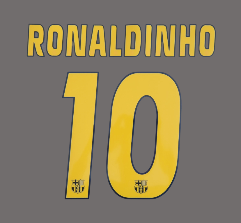 Ronaldinho #10 2005-2006 Home Barcelona Player Size Yellow Nameset UK stock