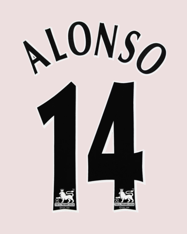Alonso #14 1997-2006 EPL Player Size Premier League Black Nameset UK Liverpool