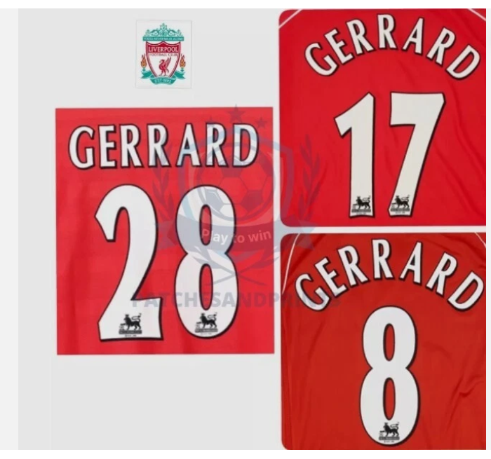 Gerrard Liverpool 1997-2007 EPL NAME AND NUMBER SET, Home Away CHOOSE one white