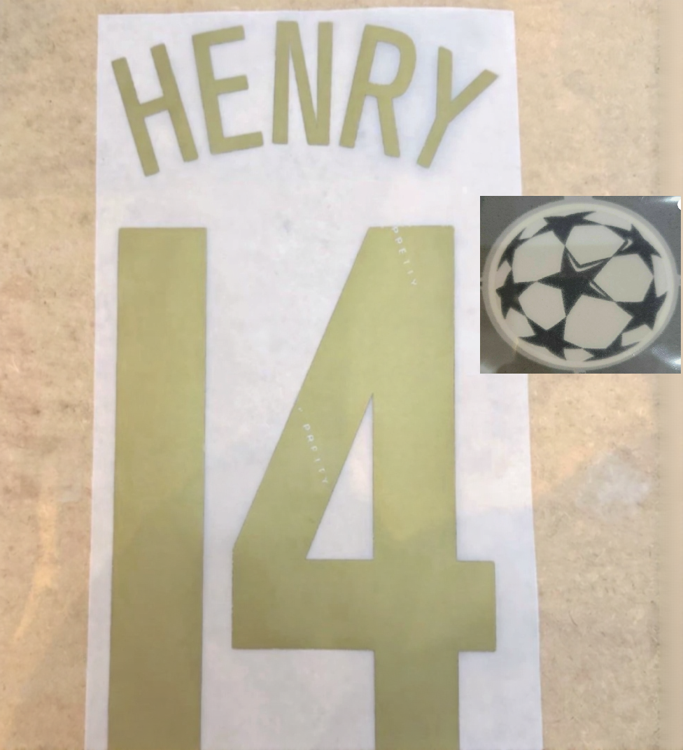 HENRY #14 2005-2006 Player Size Champions League PLASTIC Nameset heat Arsenal