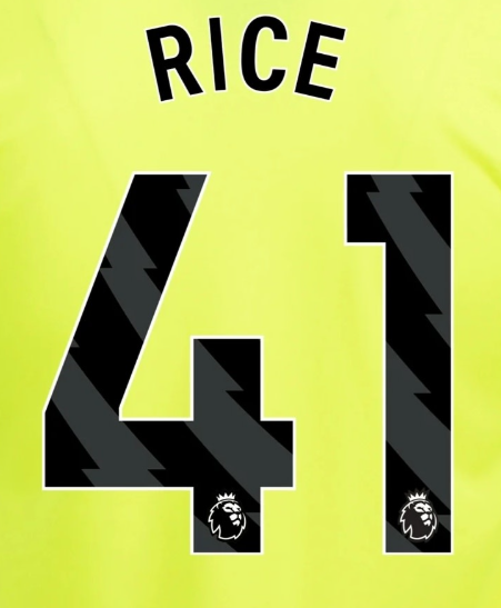 Arsenal Rice 41 2024-2025 AWAY PLAYER SIZE EPL NAMESET