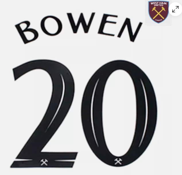 Bowen 20 2021-2023 Player Size Premier League PLASTIC Nameset UK STOCK West Ham