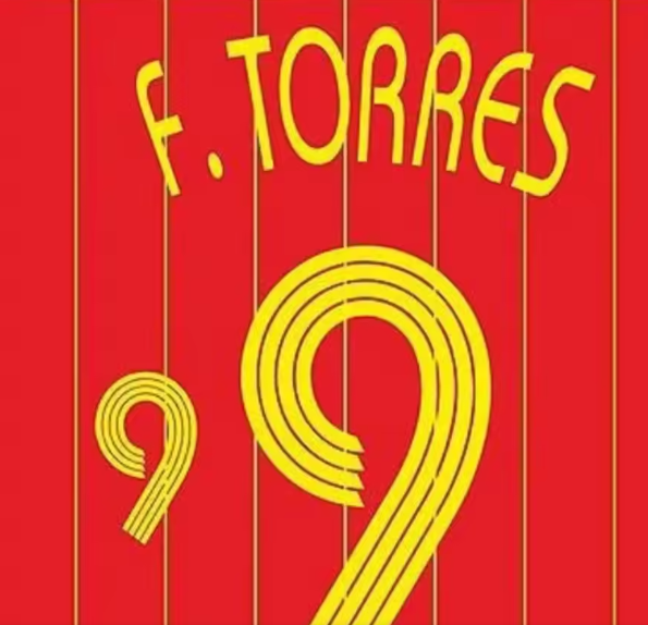 F.TORRES 9 WORLD CUP 2006 SPAIN HOME PLAYER SIZE YELLOW NAMESET