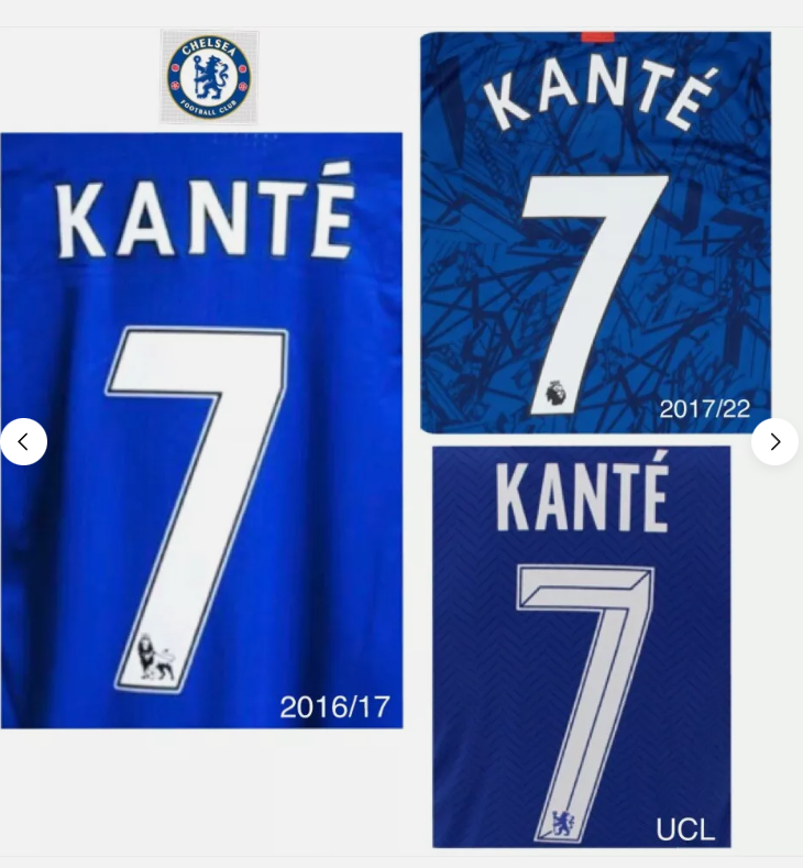 2017-2022 White Kante 7 Chelsea EPL Player Size Premier League Nameset Choose