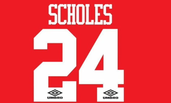 Scholes 24 -1994-1996 EPL NAME AND NUMBER SET Home Manchester united UK
