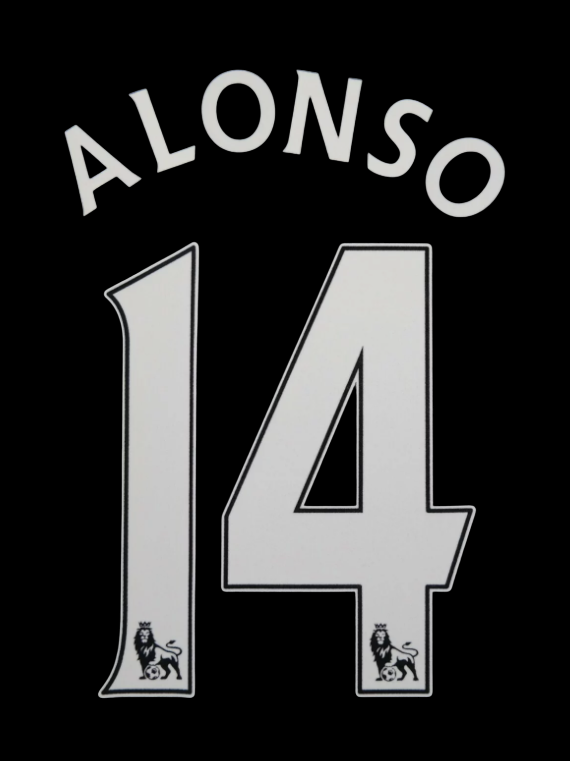 2007-2013 Alonso 14 Liverpool EPL NAME AND NUMBER SET, Home Away nameset