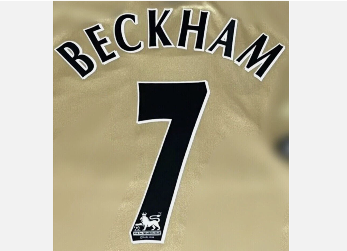 BECKHAM #7 1997-2004 Player Size EPL Premier league Black Nameset Manchester utd