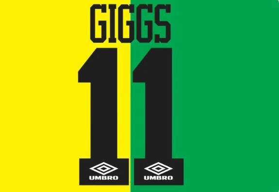 Giggs 11 -1993-1994 EPL NAME AND NUMBER SET Away Manchester united UK
