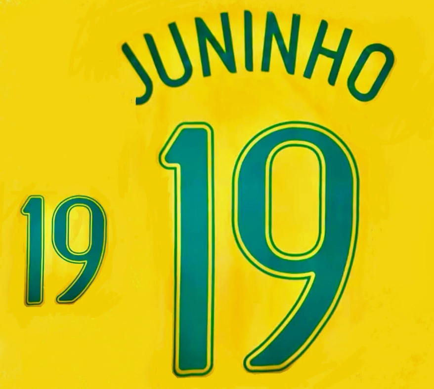 JUNINHO 19 WORLD CUP 2006 BRAZIL HOME PLAYER SIZE GREEN NAMESET