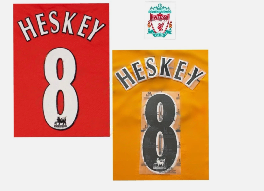 HESKEY #8 1997-1999 Player Size Premier League Black or white Nameset Liverpool