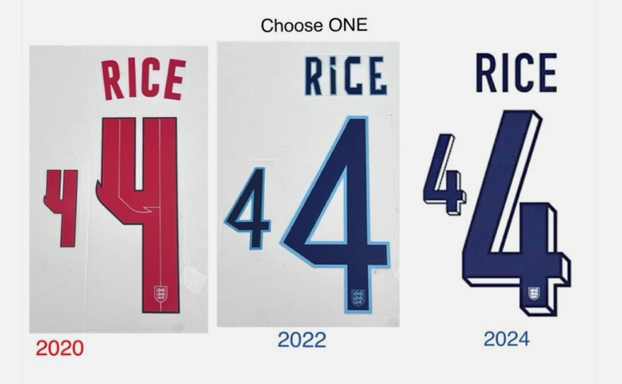 Rice 4 nameset 2020-2024 England player size printing Nameset Choose one set