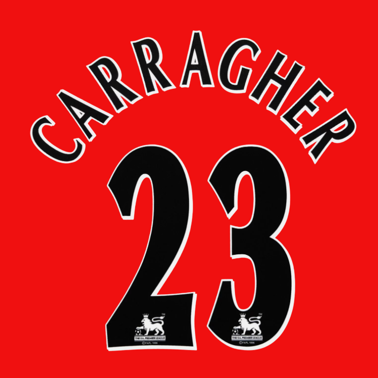 Carragher #23 1997-2006 EPL Player Size Premier League black Nameset liverpool
