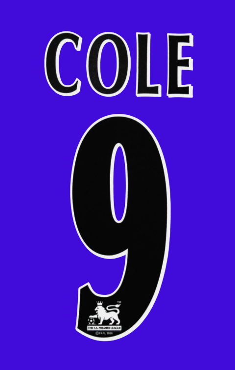 Cole #9 1997-2006 EPL Player Size Premier League Black Nameset Manchester utd