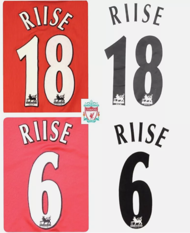 CHOOSE RIISE #6 #18 1997-2006 Player Size Premier League FELT Nameset Liverpool
