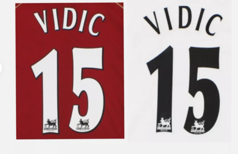 VIDIC CHOOSE 1997-2007 EPL NAME AND NUMBER SET, Home Away Manchester united UK