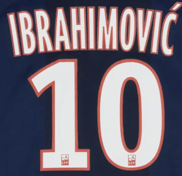 Ibrhamovic 10 PSG #10 2012-2016 Player Size Ligue 1 PLASTIC Nameset