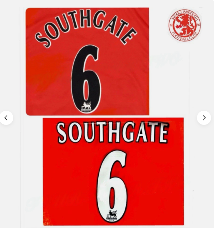 Southgate Middlesbrough 1997-2007 EPL NAME AND NUMBER SET, Aston villa CHOOSE