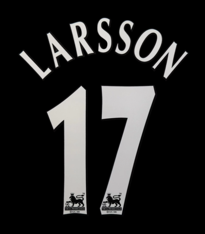 Larsson 17 Manchester United 1997-2007 EPL NAME AND NUMBER SET, Home Away UK