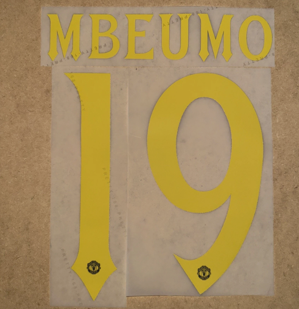 Mbeumo #19 2025-26 Player Size Cup Yellow Away Nameset Manchester United