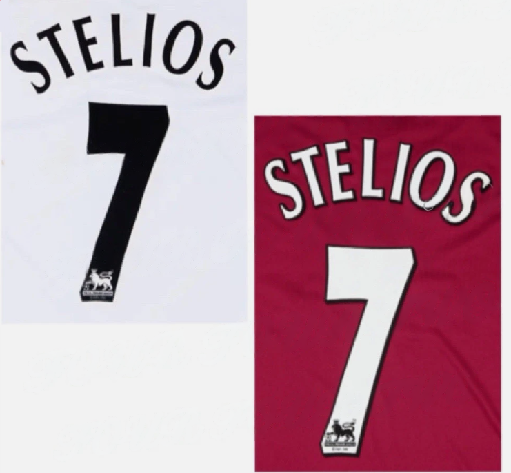 BOLTON CHOOSE COLOUR 1997-2007 Stelios BLACK WHITE PLAYER SIZE FELT NAMESET