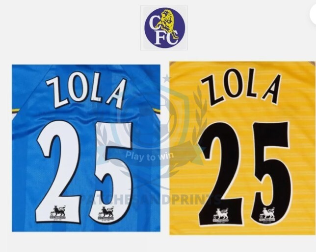 ZOLA #25 1997-2004 Player Size Premier League White Nameset Chelsea UK STOCK