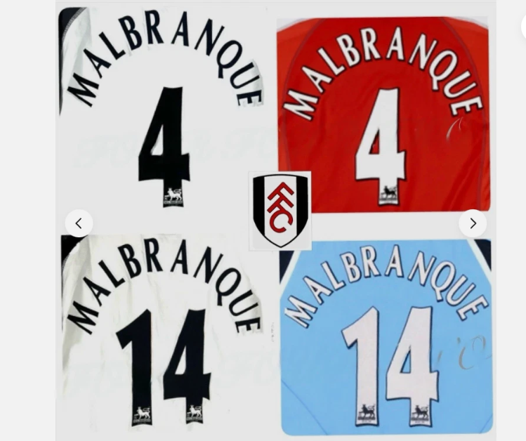 Malbranque Fulham 1997-2007 EPL NAME AND NUMBER SET, Home Away nameset CHOOSE