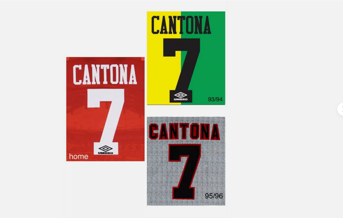 Cantona CHOOSE 1993-1996 EPL NAME AND NUMBER SET, Home Away Manchester united UK