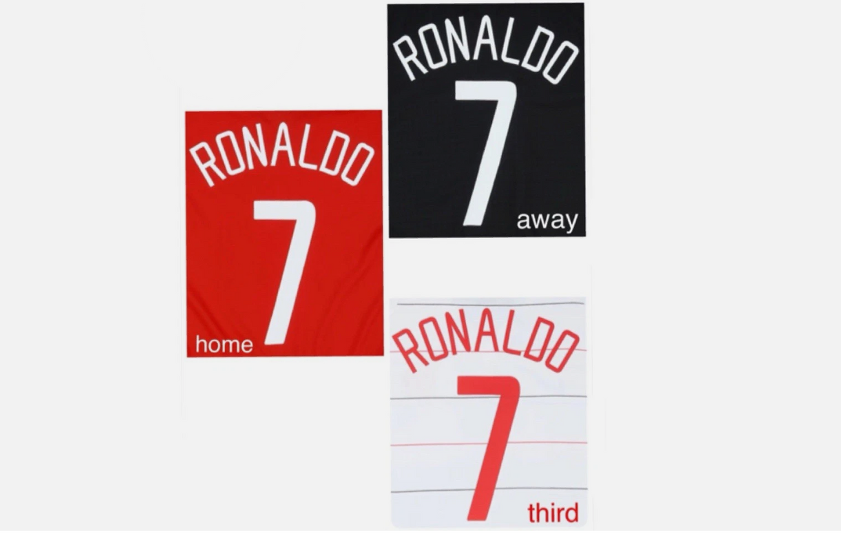 Ronaldo 7 2002-2004 CL NAME AND NUMBER SET, Home Away Manchester united UK