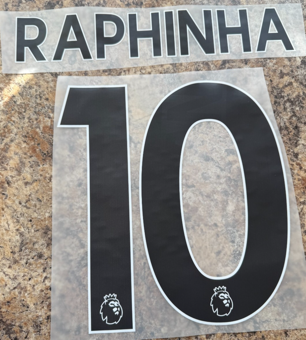 RAPHINHA 10 2017/2023 LEEDS BLACK PLAYER SIZE Nameset
