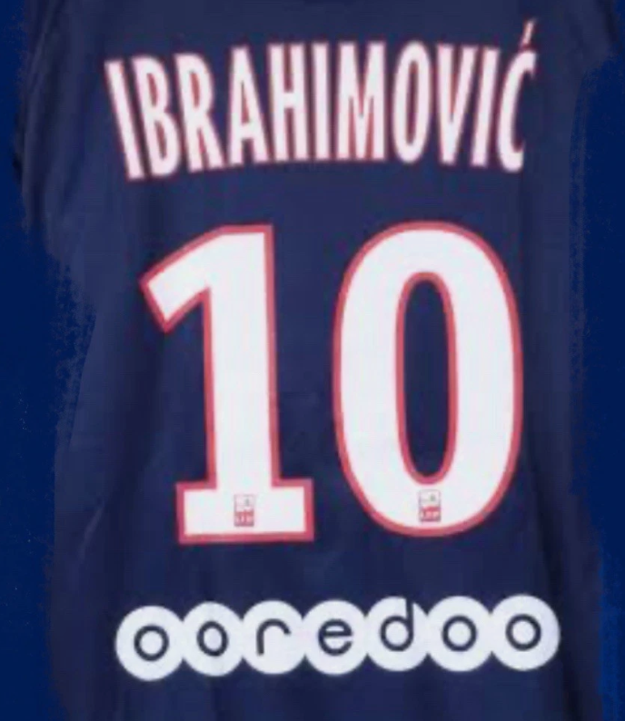 PSG IBRAHIMOVIC 10 2013-2014 HOME CL WHITE PLAYER SIZE Nameset OOREDOO