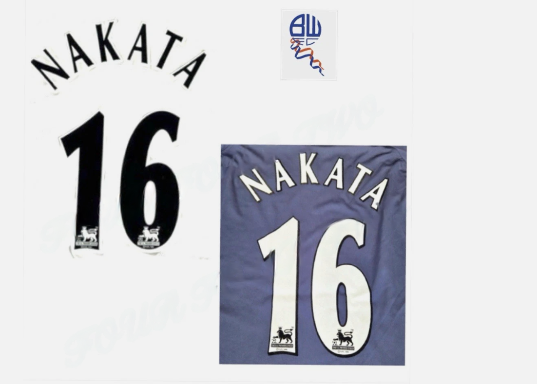 1997-2007 Black White Nakata 16 Bolton EPL Player Size Premier League Nameset