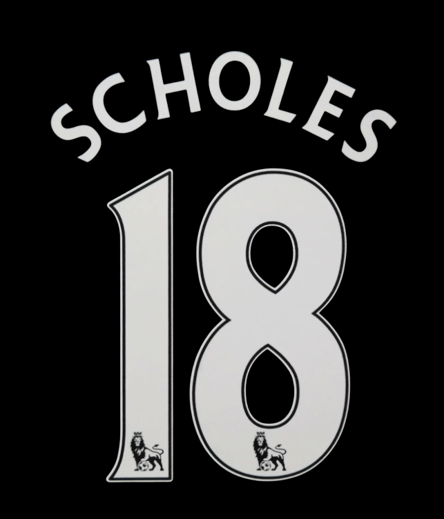 Scholes 18 Manchester united 2007-2013 EPL NAME AND NUMBER SET, Home Away UK