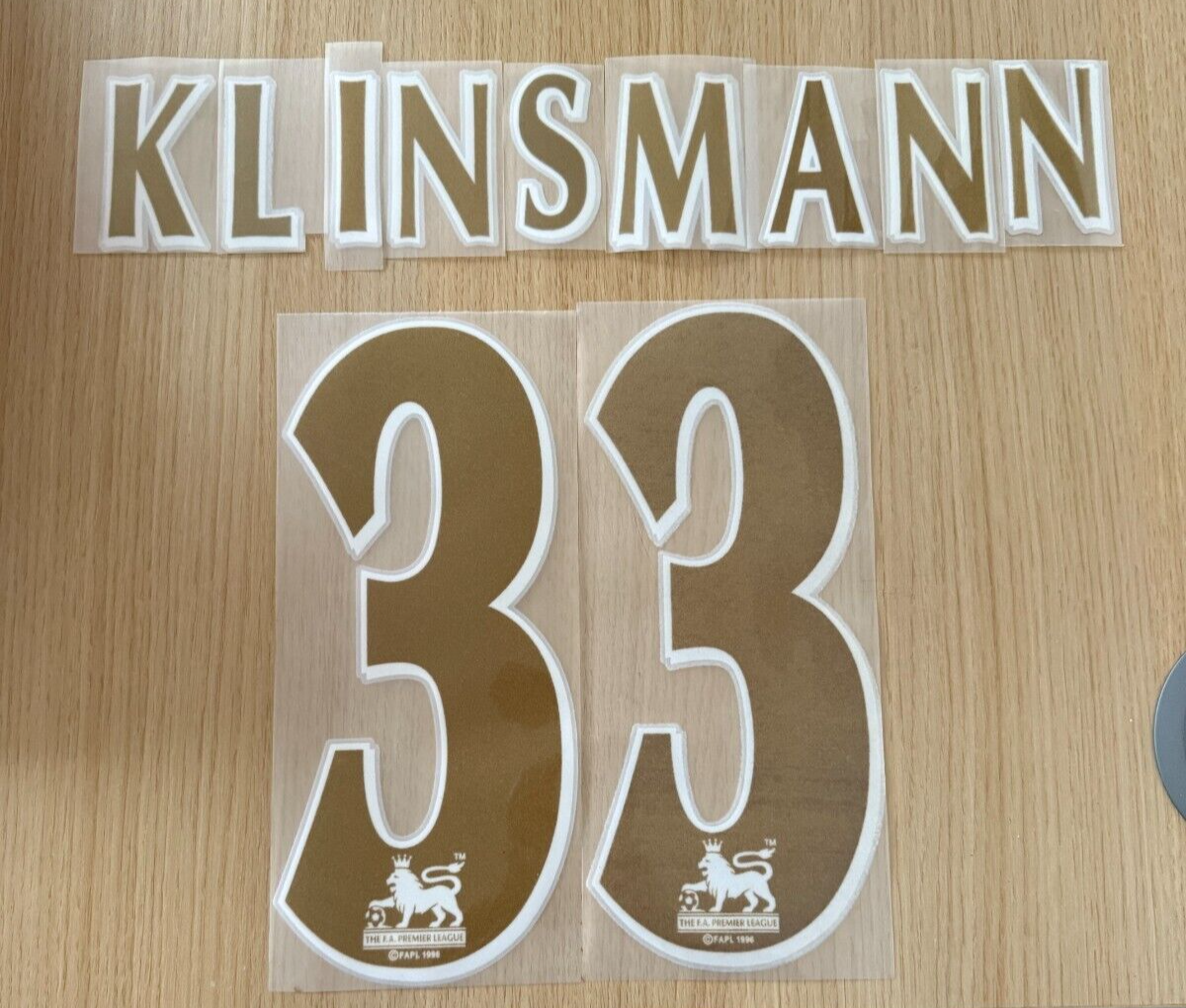 Klinsmann #33 1997-1999 Tottenham Spurs Player Size Premier League GOLD Nameset
