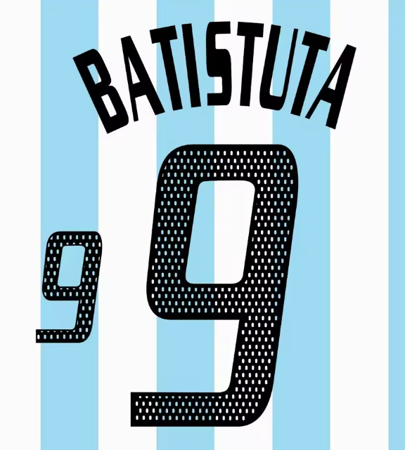 BATISTUTA 9 ARGENTINA WORLD CUP 2002 PLAYER SIZE BLACK NAMESET