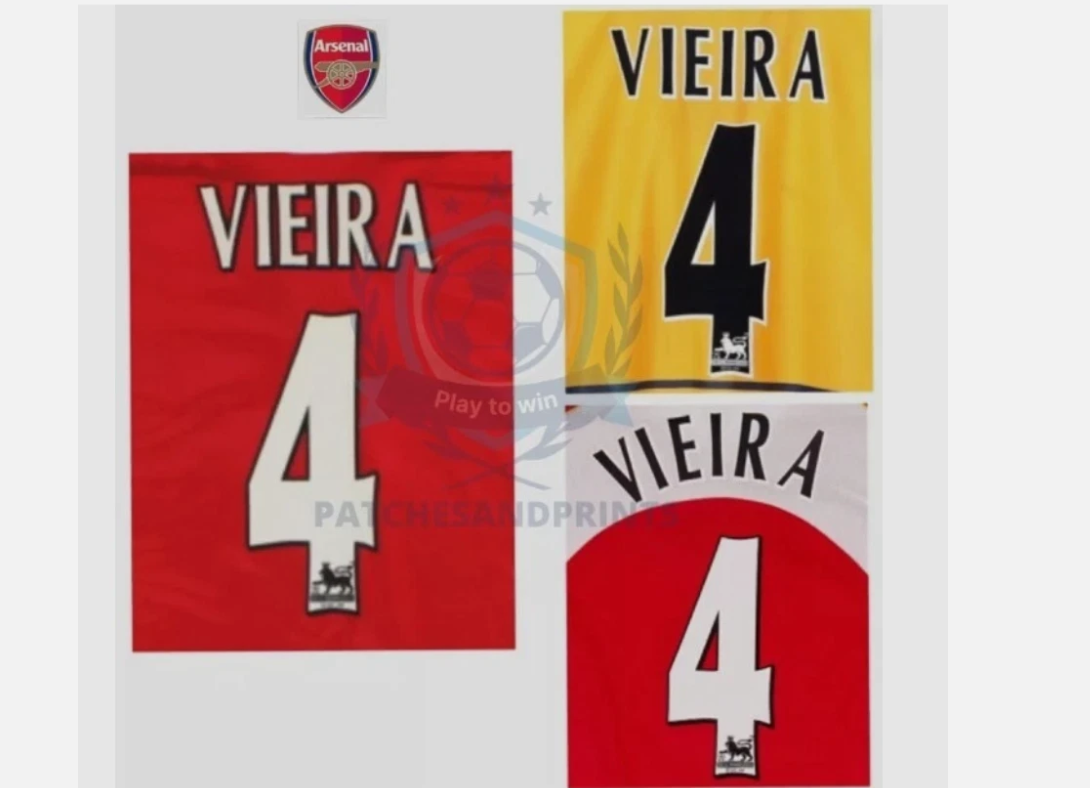 Vieira 4 Arsenal 1997-2007 EPL NAME AND NUMBER SET, Home Away CHOOSE one nameset