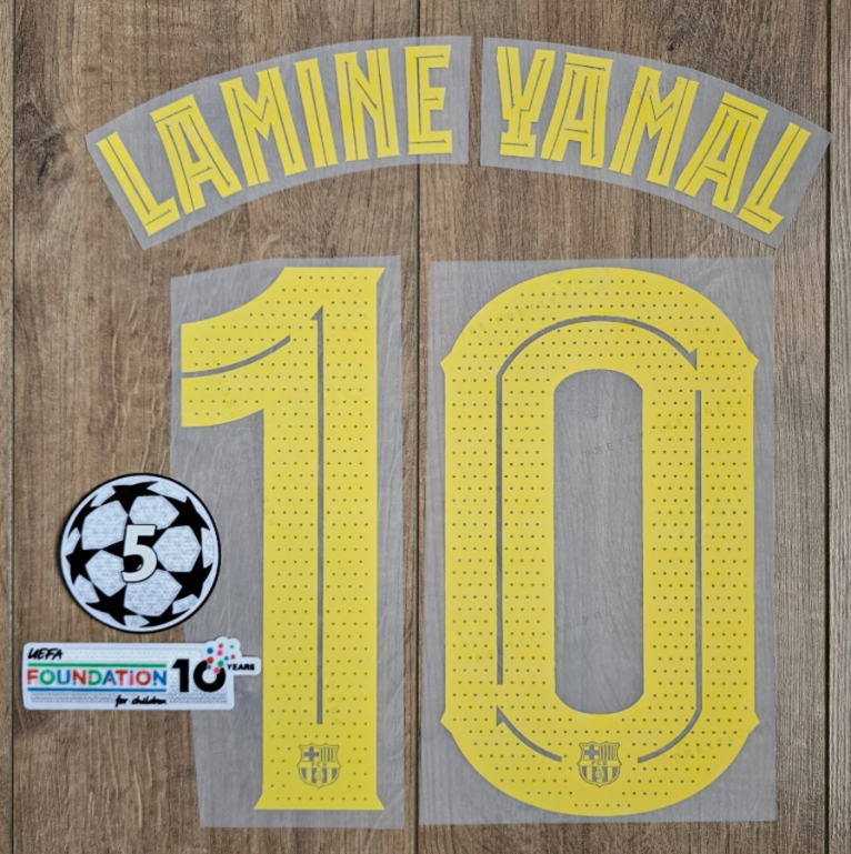 Lamine Yamal #10 2025-2026 Home Barcelona Player Size Yellow Nameset Badge set