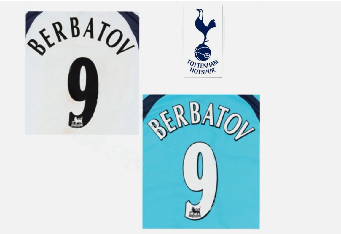 Berbatov 9 1997-2007 EPL NAME AND NUMBER SET, Home Away Spurs Tottenham UK