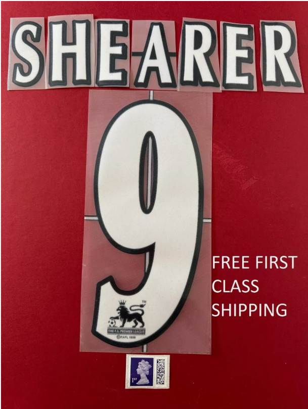 Shearer #9 1997-2006 Player Size Premier League WHITE FELT Nameset Newcastle