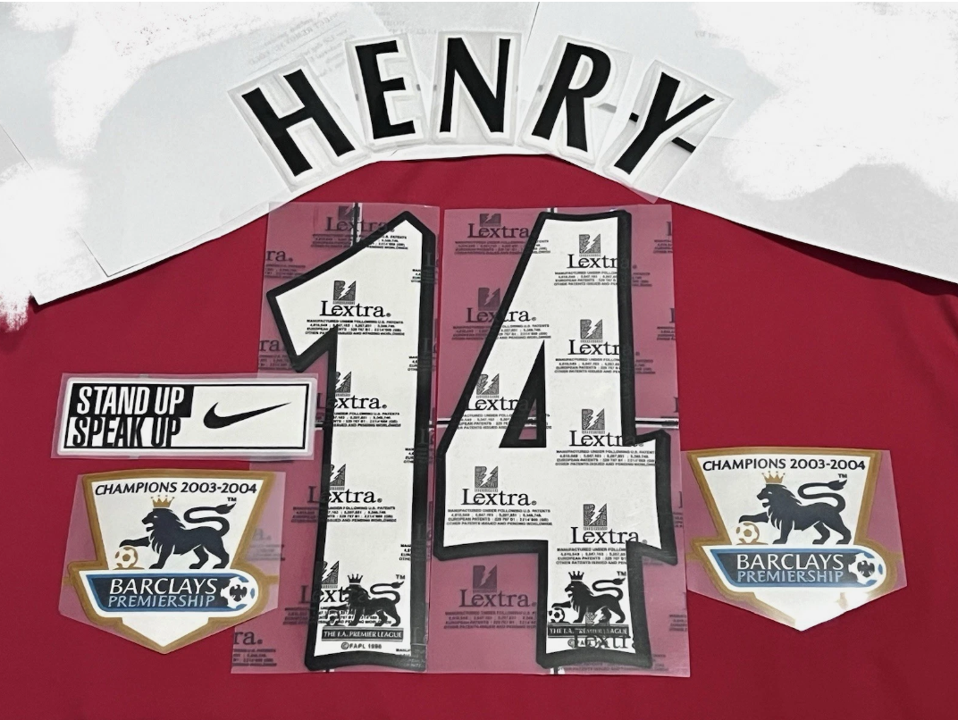 HENRY #14 2004-2005 Player Size Premier League LEXTRA Nameset White Arsenal set