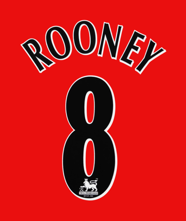 Rooney 8 Manchester United 1997-2007 EPL NAME AND NUMBER SET, Home Away UK