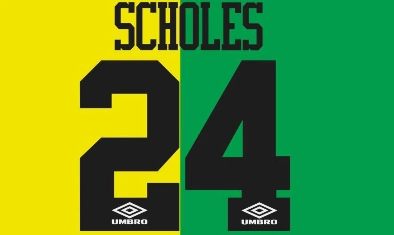 Scholes 24 -1993-1994 EPL NAME AND NUMBER SET Away Manchester united UK