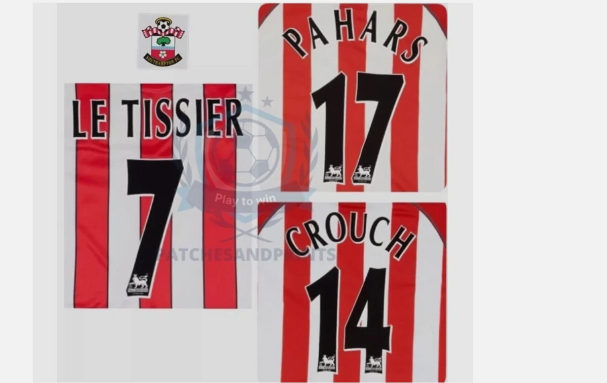 Southampton Le tissier 1997-2007 EPL NAME AND NUMBER SET, Home Away CHOOSE one