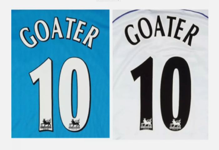 Goater 10 Manchester City Black or White EPL Player Size Premier League Nameset