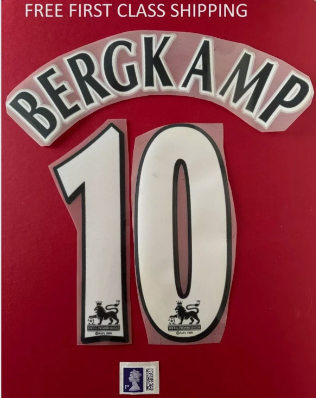 Bergkamp #10 1997-2007 Arsenal White/blk Felt Player Size Premier League Nameset