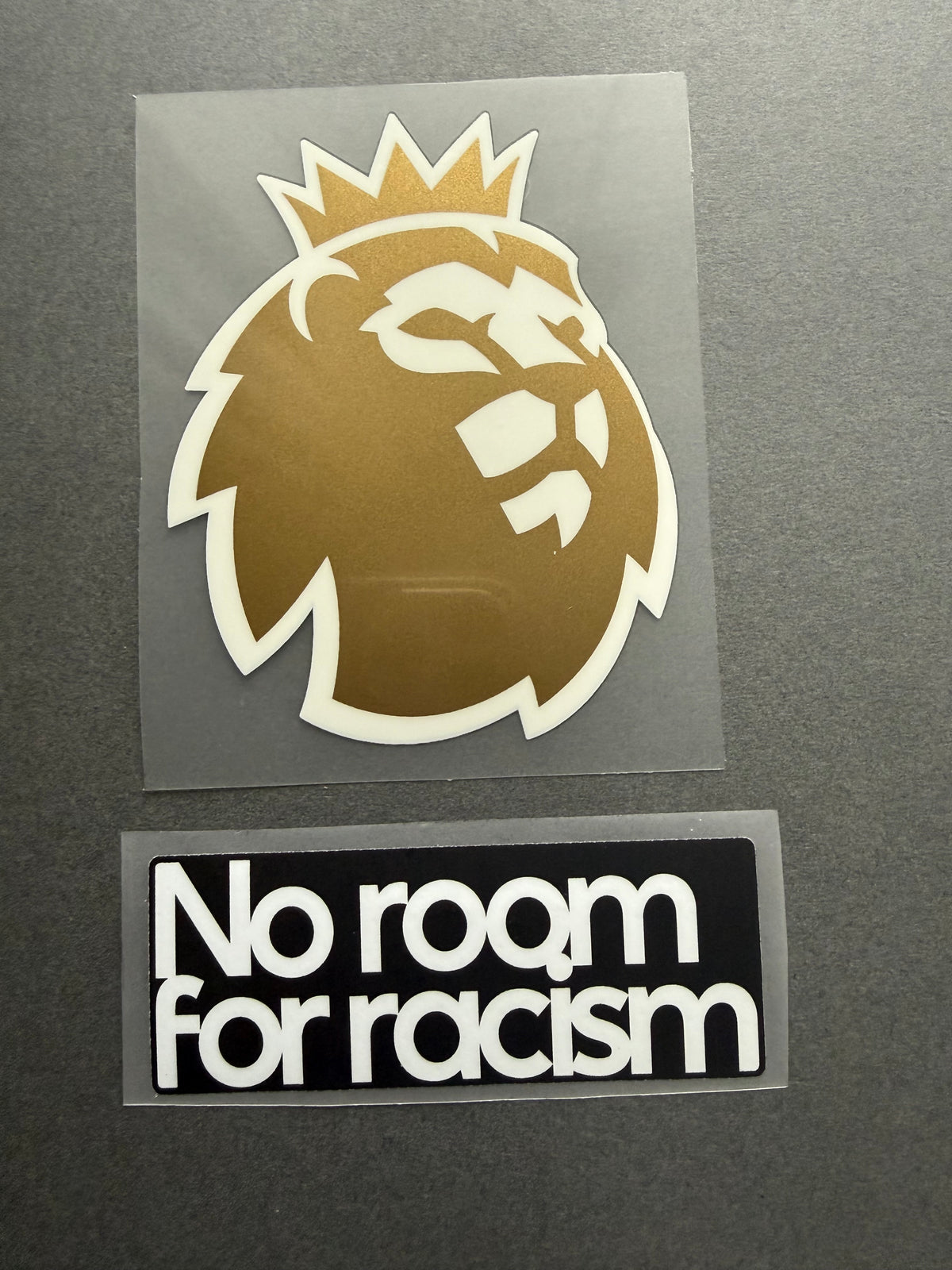 Premier League Champions 2023-2026 and No Room For Racism sleeve patch set for football shirt