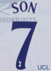 SON #7 Champions League Spurs Player Size Nameset for football shirt